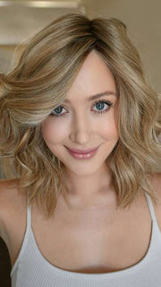 Steph B. @wigswithsteph wearing BIG SPENDER by RAQUEL WELCH WIGS in color RL16/21SS SHADED SAND | Light Blonde shaded with Medium Brown