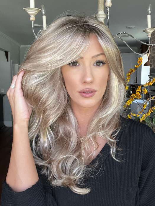 Jenna Fail @jenna_fail wearing MILES OF STYLE by RAQUEL WELCH WIGS in color SS14/88 SHADED GOLDEN WHEAT | Dark Blonde Evenly Blended with Pale Blonde Highlights and Dark Roots