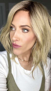 Kristyna Moore @kristynamoore wearing SKYLAR by JON RENAU in color 22F16S8 VENICE BLONDE | Light Ash Blonde and Light Natural Blonde Blend Shaded with Medium Brown