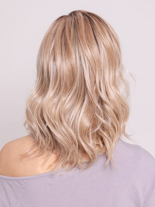 Ava wearing BRADSHAW by BELLETRESS in MILKSHAKE BLONDE R | A mixture of Light Sandy Brown, Highlighted with Light Ash Blonde with a Hint of Light Platinum Blonde with a Medium Root Color