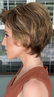 Kristyna wearing MARISKA PETITE by JON RENAU in 24BT18F BAVARIAN CREME | Dark Natural Ash Blonde & Light Gold Blonde Blend with Dark Natural Ash Blonde Nape