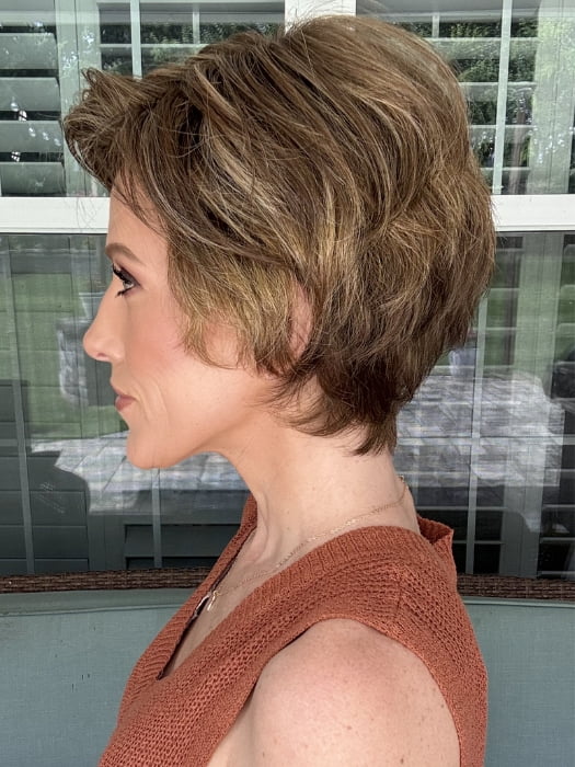 Kristyna wearing MARISKA PETITE by JON RENAU in 24BT18F BAVARIAN CREME | Dark Natural Ash Blonde & Light Gold Blonde Blend with Dark Natural Ash Blonde Nape