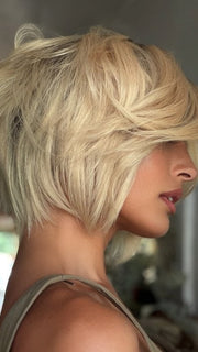 Roxie wearing JADORE DELUXE by ELLEN WILLE in PEARL BLONDE ROOTED | Pearl Platinum and Lightest Ash Blonde with Medium Ash Blonde Blend and Shaded Roots