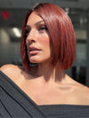 Roxie wearing CUTTING EDGE by GABOR in GF132SS SANGRIA | Intense Fiery Red with dark roots and blended highlights for dimension and depth