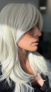Roxie Wearing SPOTLIGHT by RAQUEL WELCH in RL16/22 ICED SWEET CREAM | Pale Blonde with Slight Platinum Highlighting