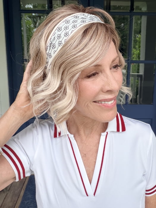 Shannon @shannonwigsout wearing HOUSTON by BELLETRESS in MILKSHAKE BLONDE R | A mixture of Light Sandy Brown, Highlighted with Light Ash Blonde with a Hint of Light Platinum Blonde with a Medium Root Color