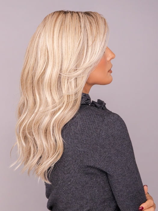 ROXIE wearing MILANO by BELLETRESS in MILKSHAKE BLONDE R | A mixture of Light Sandy Brown, Highlighted with Light Ash Blonde with a Hint of Light Platinum Blonde with a Medium Root Color