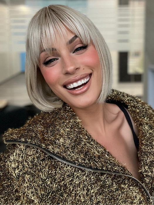 ROXIE wearing CLEO by ELLEN WILLE in SANDY BLONDE ROOTED 16.25.20 | Medium Blonde and Lightest Golden Blonde with Light Strawberry Blonde Blend and Shaded Roots