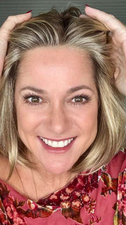 Susan Cooke @wigs_with_wisdom wearing CAMERON LARGE by JON RENAU in 12FS8 SHADED PRALINE | Light Gold Brown, Light Natural Gold Blonde & Pale Natural Gold-Blonde Blend, Shaded with Medium Brown