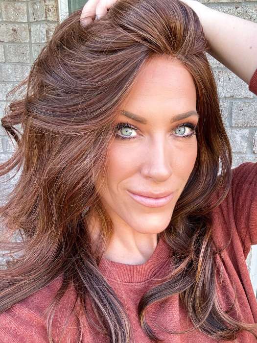 Kristyna @kristynamoore wearing STATEMENT STYLE by RAQUEL WELCH in color RL32/31 CINNABAR | Medium Dark Auburn Evenly Blended with Medium Light Auburn