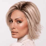 Roxie wearing ALICANTE by BELLETRESS in CRUSHED ALMOND BLONDE R | A soft Neutral Light Blonde with a Light and Medium Blended Root Color.
PPC MAIN IMAGE