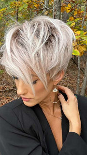 Jenna @jenna_fail wearing LINK by ELLEN WILLE in color PASTEL ROSE ROOTED | Pink and Pearl Blonde Blend with Light Brown Roots