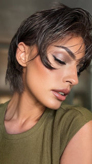 Roxie wearing AWARD DELUXE by ELLEN WILLE in COFFEE BROWN FROSTED 6.10.15 | Dark Brown and Light Brown with Light Ash Blonde Blend with a Soft Matte Finish