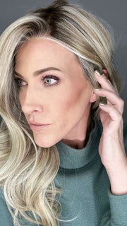 Kristyna Moore @kristynamoore wearing STATEMENT STYLE PETITE by RAQUEL WELCH WIGS in color RL19/23SS SS BISCUIT | Light Ash Blonde Evenly Blended with Cool Platinum Blonde with Dark Roots 