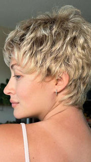 Steph B. @wigswithsteph wearing LINA SMALL by ELLEN WILLE in color BAHAMA BEIGE SHADED 24.25.26 | Lightest Ash Blonde and Lightest/Light Golden Blonde Blend with Shaded Roots