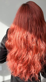 Roxie Wearing BROOKLYN by RENE OF PARIS in HENNA-RED-R | Bright and Vibrant Red with Cherry Undertones, Rooted with Rich Coffee Bean Brown