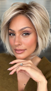 Roxie wearing MADISON by BELLETRESS in CRUSHED ALMOND BLONDE R | A soft Neutral Light Blonde with a Light and Medium Blended Root Color.
PPC MAIN IMAGE