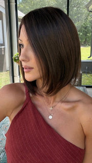 Jenna wearing SUPREME PLUS DELUXE by ELLEN WILLE in DARK CHOCOLATE MIX 4.6.33 | Darkest/Dark Brown with Dark Auburn Blend