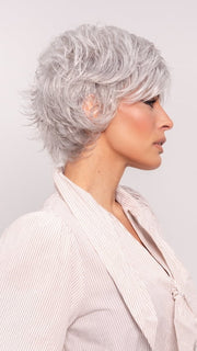 Roxie wearing VOLTAGE LARGE by RAQUEL WELCH in R56/60 SILVER MIST | Lightest Grey Evenly Blended with Pure White