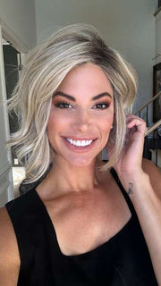 Katy C. @thewigeducator wearing TREND ALERT by GABOR in color GF19-23SS BISCUIT | Light Ash Blonde Evenly Blended with Cool Platinum Blonde with Dark Roots