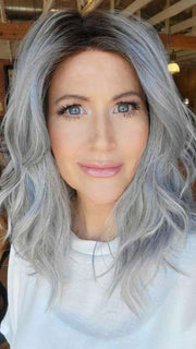 Natalie Gray @vanish.into.thin.hair wearing TABU BY ELLEN WILLE in ICE BLUE ROOTED | Seamless Blend of Slate Gray Mixed with Light Steel Blue and a Touch of White Smoke with Dark Roots