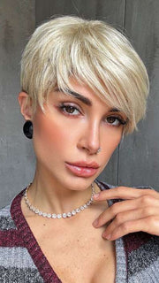 Maria @mariasoccorsalaforge wearing AMARA by RENE OF PARIS in color CREAMY-BLONDE | Platinum and Light Gold Blonde Evenly Blended