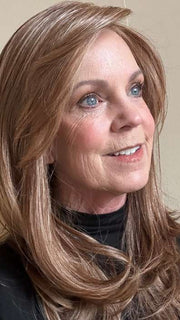 Susan @sparkles_intheworld wearing SPOTLIGHT by RAQUEL WELCH WIGS in color RL30/27 RUSTY AUBURN | Medium Auburn Evenly Blended with Strawberry Blonde