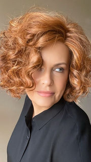 Donna @style.me.ageless wearing JORDAN by ENVY BY ALAN EATON in color LIGHTER-RED | Irish Red with subtle Blonde highlights