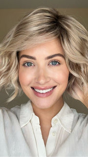 Steph @wigswithsteph wearing DANCE by ELLEN WILLE in color CANDY BLONDE TIPPED 101.27.60 | Pearl platinum blonde mixed with light reddish brown and pure white