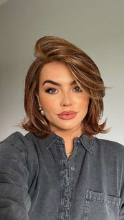 Olivia McVeigh @oliviamcveigh_ wearing UPSTAGE by RAQUEL WELCH WIGS in color RL31/29 FIERY COPPER | Medium Light Auburn Evenly Blended with Ginger Blonde