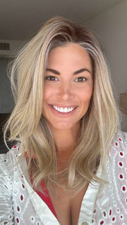 Katy C. @thewigeducator wearing STYLE SOCIETY by RAQUEL WELCH WIGS in color RL19/23SS SHADED BISCUIT | Light Ash Blonde Evenly Blended with Cool Platinum Blonde with Dark Roots