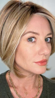 Jenny B. @thewiggygirl wearing STRAIGHT UP WITH A TWIST by RAQUEL WELCH WIGS in color SS14/22 SHADED WHEAT | Dark Blonde Evenly Blended with Platinum Blonde and Dark Roots. FB MAIN IMAGE
