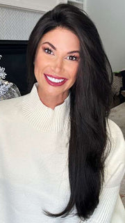 Katy C. @thewigeducator wearing AVERY by JON RENAU in color 4 BROWNIE FINALE | Dark Brown