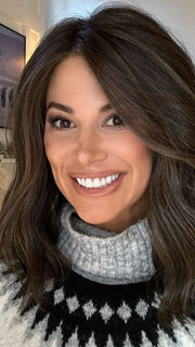 Katy C. @thewigeducator wearing WAVY DAY by RAQUEL WELCH WIGS in color RL4/10SS ICED JAVA | Off Black Shaded with Dark Brown