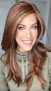 Kristyna Moore @kristynamoore wearing SCENE STEALER by RAQUEL WELCH in color RL31/29 FIERY COPPER | Medium Light Auburn Evenly Blended with Ginger Blonde