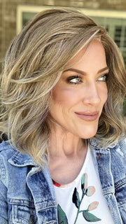 Kristyna Moore @kristynamoore wearing VERO by RENE OF PARIS in color ICE-BLOND | Ashy Blond Base with White Gold Tips and Highlights on face