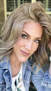 Kristyna Moore @kristynamoore wearing VERO by RENE OF PARIS in color ICE-BLOND | Ashy Blond Base with White Gold Tips and Highlights on face
