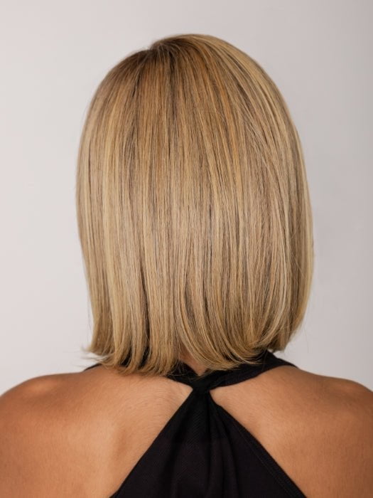 Model is wearing HAUTE by JON RENAU in 24B18S8 SHADED MOCHA | Medium Gold Brown & Light Gold Blonde Blend, Shaded with Dark Gold Brown