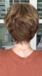 Kristyna wearing MARISKA PETITE by JON RENAU in 24BT18F BAVARIAN CREME | Dark Natural Ash Blonde & Light Gold Blonde Blend with Dark Natural Ash Blonde Nape