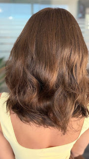 Roxie is wearing ENERGY by GABOR in GL 6-30 MAHOGANY | Dark Brown with soft Copper Highlights