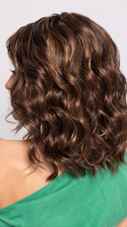 Roxie wearing MAEVE by JON RENAU in 6F27 CARAMEL RIBBON | Brown with Light Red-Gold Blonde Highlights & Tips