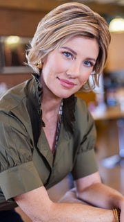 Jenny B. @thewiggygirl wearing NAOMI by JON RENAU in color 14/26S10 SHADED PRALINES N' CREAM | Light Gold Blonde & Medium Red-Gold Blonde Blend, Shaded with Light Brown