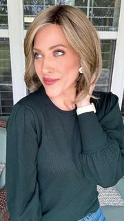 Kristyna @kristynamoore wearing LOVE ALWAYS, RAQUEL by RAQUEL WELCH  in color RL10/22SS SHADED ICED CAPPUCCINO | Light Brown Shaded with Medium Blonde