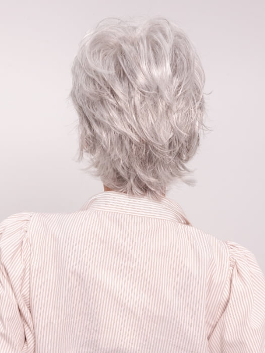 Roxie wearing VOLTAGE LARGE by RAQUEL WELCH in R56/60 SILVER MIST | Lightest Grey Evenly Blended with Pure White