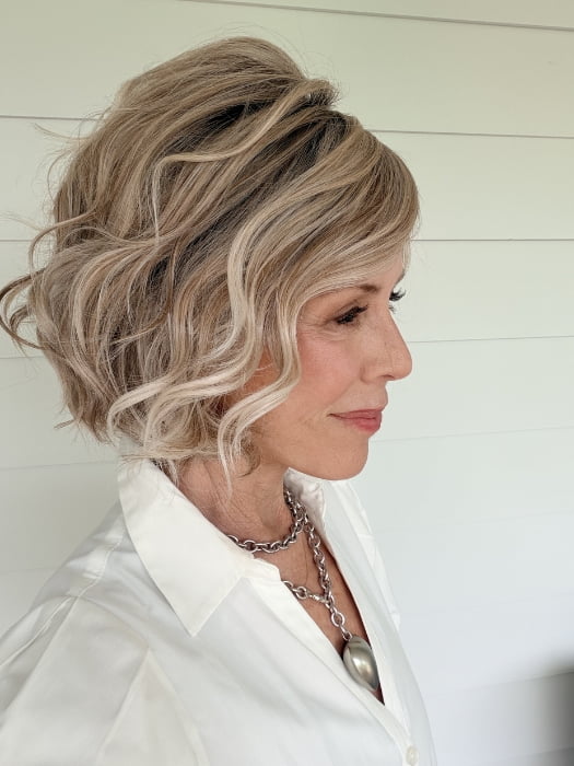 Shannon @shannonwigsout wearing HOUSTON by BELLETRESS in MILKSHAKE BLONDE R | A mixture of Light Sandy Brown, Highlighted with Light Ash Blonde with a Hint of Light Platinum Blonde with a Medium Root Color
