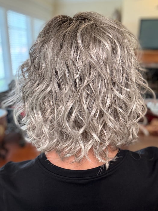 Eileen wearing GIRL MONO by ELLEN WILLE in STONE-GREY-ROOTED 56.60.58 | Dark/Lightest Brown and Lightest Blonde blended with Pearl White and a Grey Blend with Shaded Roots