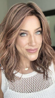 Kristyna Moore @kristynamoore wearing TABU by ELLEN WILLE in color ROSEWOOD ROOTED | Medium Dark Brown Roots that Melt into a Mixture of Saddle Brown and Terra-Cotta Tones with Dark Roots