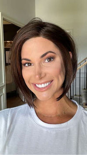 Katy C. @thewigeducator wearing ELITE by ELLEN WILLE in color DARK CHOCOLATE MIX | Warm Medium Brown, Dark Auburn, and Dark Brown blend