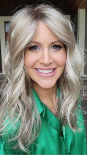 Natalie @vanish.into.thin.hair wearing ARROW by ELLEN WILLE in color SAND MULTI ROOTED | Lightest Brown and Medium Ash Blonde Blend with Light Brown Roots