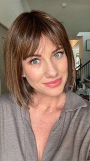 Jenny B. @thewiggygirl wearing CLEO by ELLEN WILLE in color CHOOCLATE ROOTED 830.27.6 | Medium and Dark Brown with Light Auburn and Dark Strawberry Blonde Blend with Shaded Roots